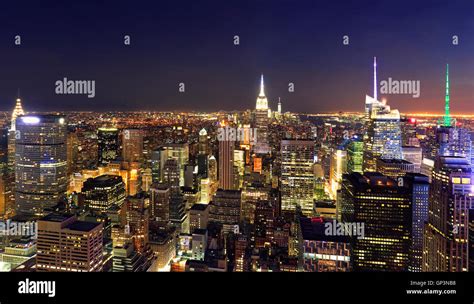 New York City skyline illuminated at night, USA Stock Photo - Alamy