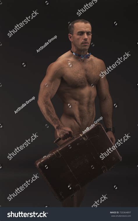 Muscular Naked Man Bow Tie Retro Stock Photo 720364897 Shutterstock