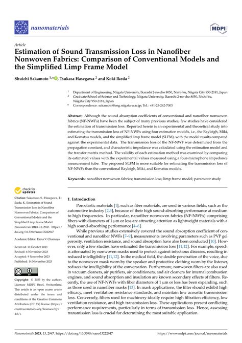 PDF Estimation Of Sound Transmission Loss In Nanofiber Nonwoven