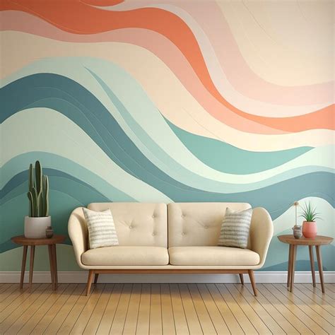 Premium AI Image | Modern living room with mural wall design wallpaper ...