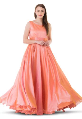 Beautiful Plain Peach Color Party Wear Evening Gown Stylish Women Dress