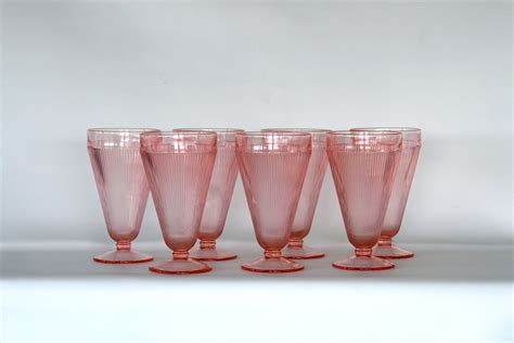 1950s Pink Depression Glass Sundae Glasses Set Of 7 Vintage Etsy