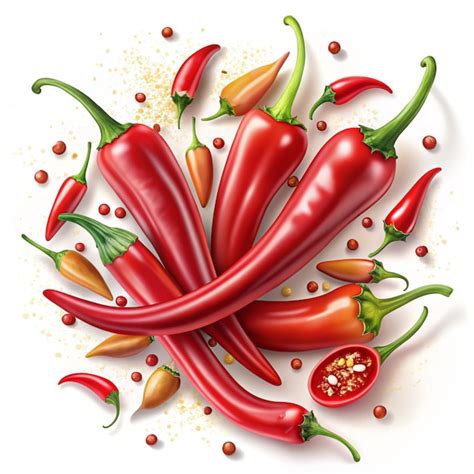 Red Fresh Chili Peppers Set Falling Pepper Slieces Natural Hot Spices Realistic Vector