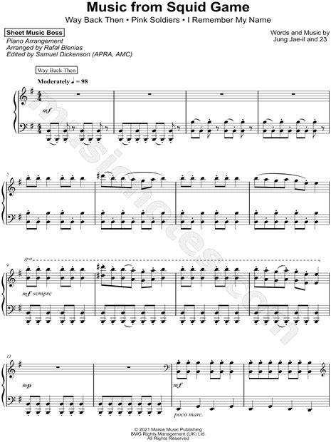 Sheet Music Boss Music From Squid Game Sheet Music Piano Solo In E Minor Download And Print