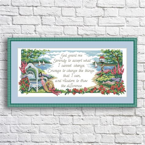 Serenity Prayer Cross Stitch Pattern Sea Shore Flower Modern Etsy Espa A