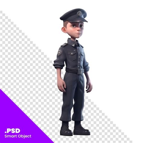 Renderização 3d de um menino vestido como um policial isolado em um