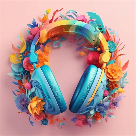 Premium Ai Image A Colorful Headphones With A Flower Pattern On The Top