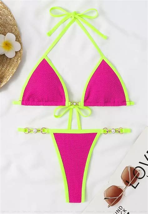 Buy Its Me 2PCS Sexy Pearl Buckle Wavy Bikini Swimsuit Online