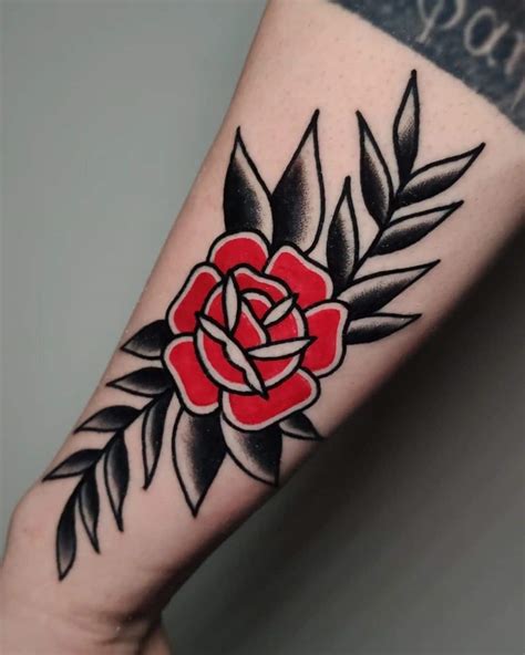 American Traditional Rose Tattoo