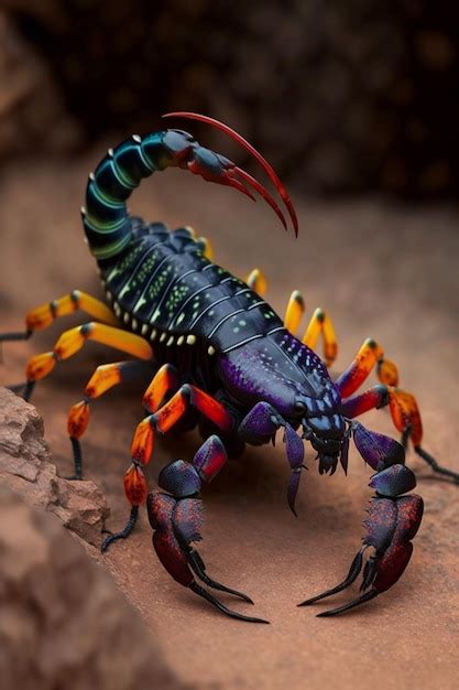 Premium Photo A Colorful Scorpion Is On A Rock