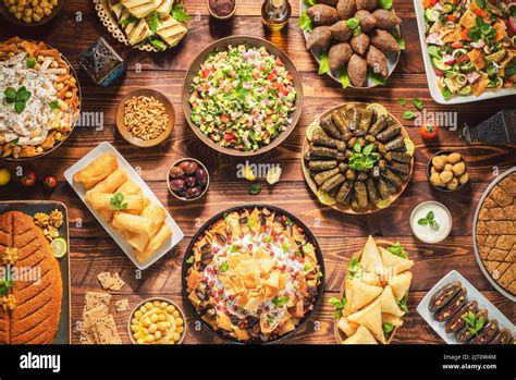 Arabic Cuisine Middle Eastern Traditional Dishes And Assorted Meze