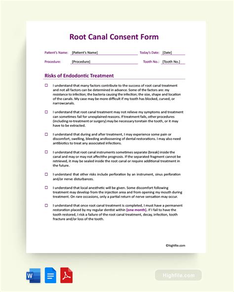 Root Canal Consent Form Word Pdf Google Docs Highfile