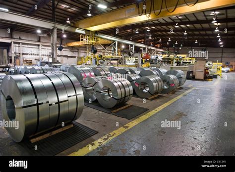 Large Rolls Of Steel Inside Steel Processing Plant In Houston Texas