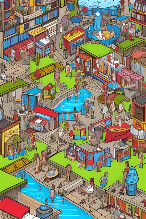 Fantasy City Graphic Where Is Waldo Style Realistic Illustration