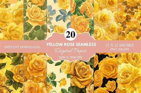 Yellow Rose Pattern Digital Paper Bundle Graphic By Regulrcrative · Creative Fabrica