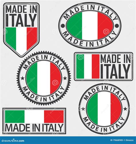 Made In Italy Label Set With Italian Flag Vector Stock Vector