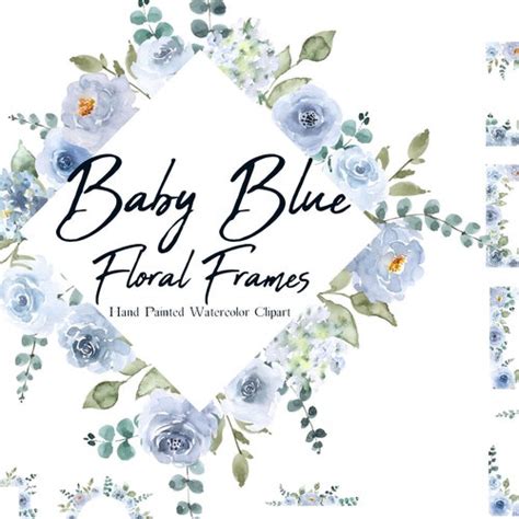 Blue Watercolor Floral Clipart Light Blue Flowers Clip Art Etsy