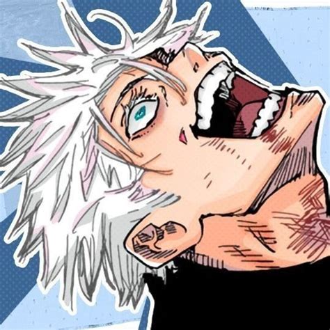 An Anime Character With White Hair And Blue Eyes Is Holding His Head In