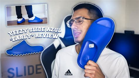 ADIDAS YEEZY SLIDES AZURE EARLY REVIEW YouTube