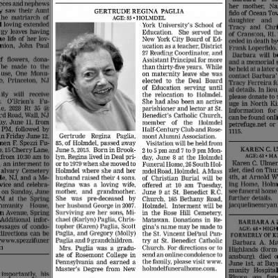 Obituary For Gertrude Regina Paglia Aged 85 Newspapers