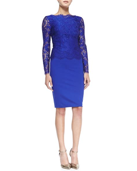 Ted Baker Vendela Long Sleeve Lace Top Sheath Dress In Blue Lyst