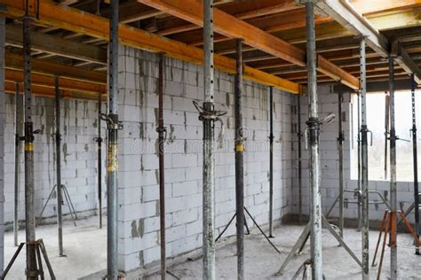 The Supports Of Monolithic Floor Formwork At A Construction Site Stock