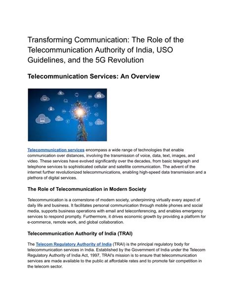 PPT Transforming Communication The Role Of The Telecommunication