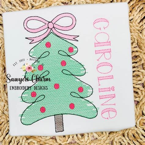 Bundle Christmas Tree Trio With Bows And Stars Sketch Stitch Etsy