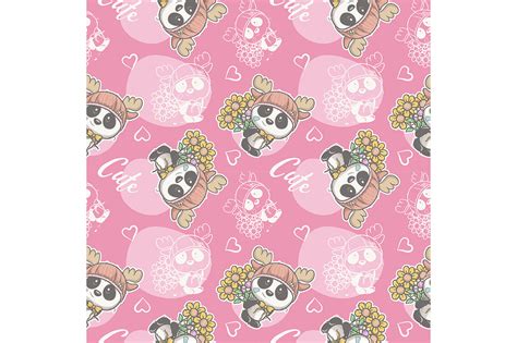 Cute Panda Cartoon Seamless Pattern Graphic by maniacvector · Creative ...