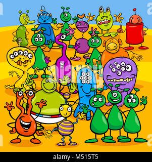 Ufo Aliens Group Cartoon Illustration Stock Photo Alamy