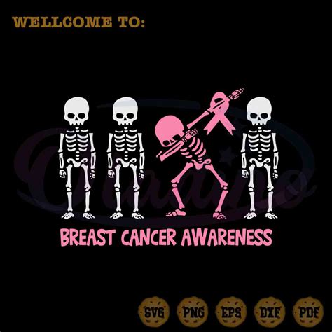 Breast Cancer Awareness Dabbing Skeleton Svg Pink Ribbon Graphic Designs Files Oladino