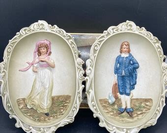 Lefton Pinky And Blue Boy Statuettes From Old Master Series Vintage