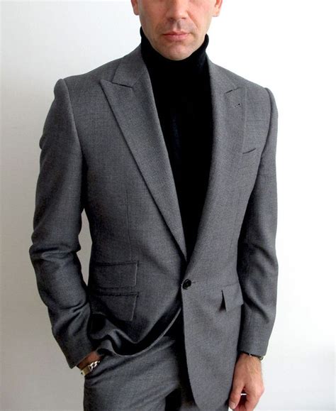 Grey Suit Black Turtleneck Mens Fashion Suits Casual Grey Suit Men