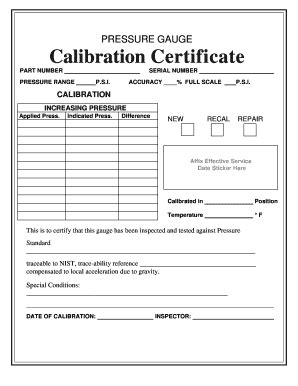 Calibration Certificate For Pressure Gauge