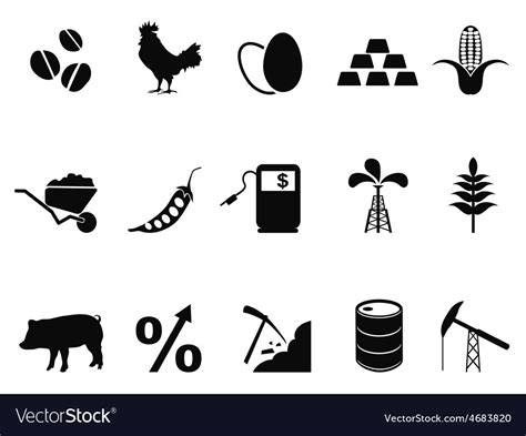 Commodities Trading Market Icons Set Royalty Free Vector