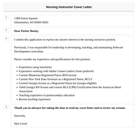 Nursing Instructor Cover Letter Velvet Jobs