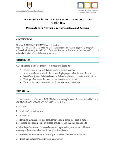 TP 1: Derecho y Legislación Turística - Consignas 2025 - Studocu