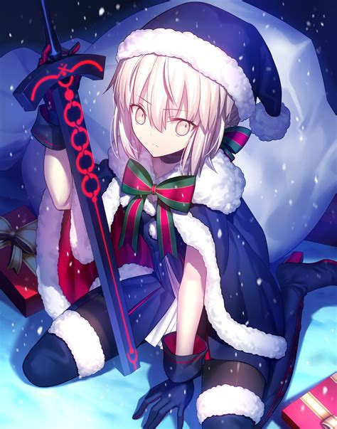 Wallpaper Anime Girls Santa Hats Kneeling Sword Gloves Presents 1100x1400 Pancernypl