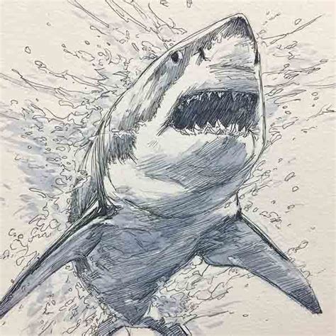 draw  realistic great white shark pencil sketch drawing