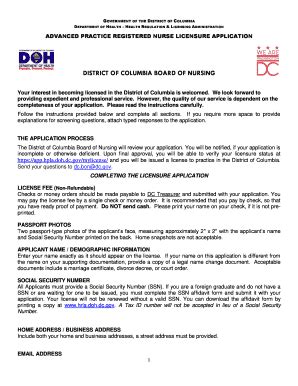 Fillable Online Doh Dc Aprn Application Department Of