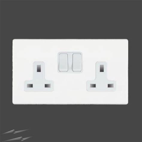 White Screwless 2 Gang 13A DP Switched Socket White Insert Hartland