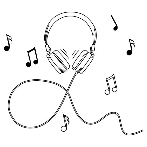 Vector Doodle Illustration Of Head Wired Music Headphones On A White