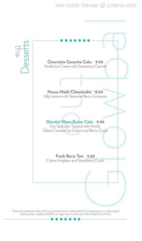 Online Menu of the Glowbal Restaurant, Tucson, Arizona, 85712 - Zmenu