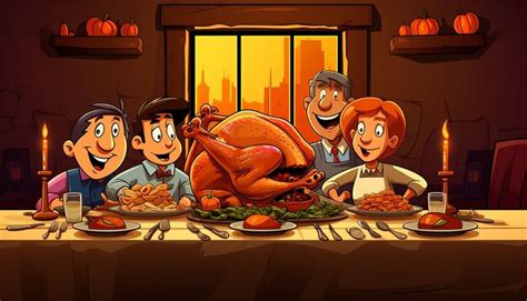 Premium AI Image | funny cartoon turkey thanksgiving dinner