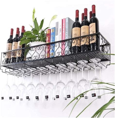 Hanging Wine Glass Rack Ceiling Hanging Wine Rack With Glass Holder Shelf Household