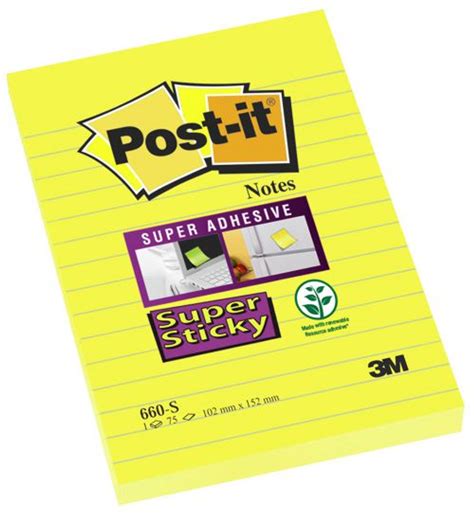 Post It Super Sticky Notes Ruled Yellow Pk6 Toolstop