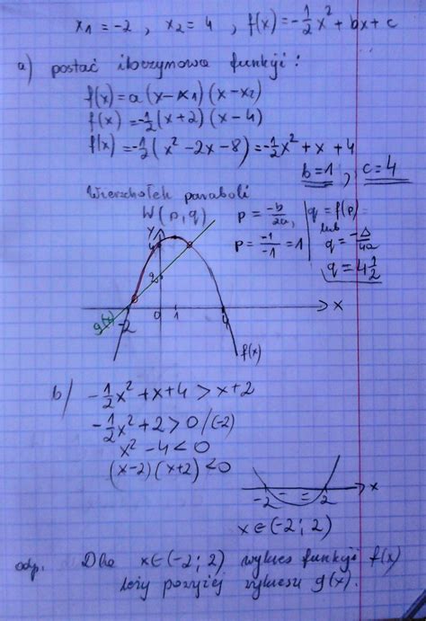 Liczby 2 I 4 Sa Miejscami Zerowymi Funkcji Fx 1 2x Bx C A