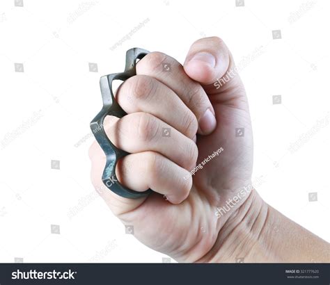 Hand Man Wearing Brass Knuckles Isolated Stock Photo 321777620 ...