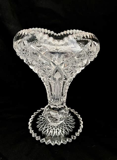 American Brilliant Cut Glass Kelly And Steinman Chalice Vase Abcg Beautiful Ebay