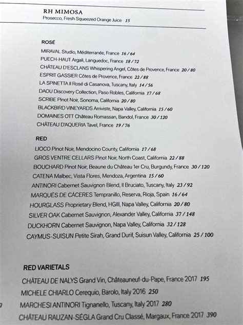 Menu At Rh Rooftop Restaurant West Palm West Palm Beach